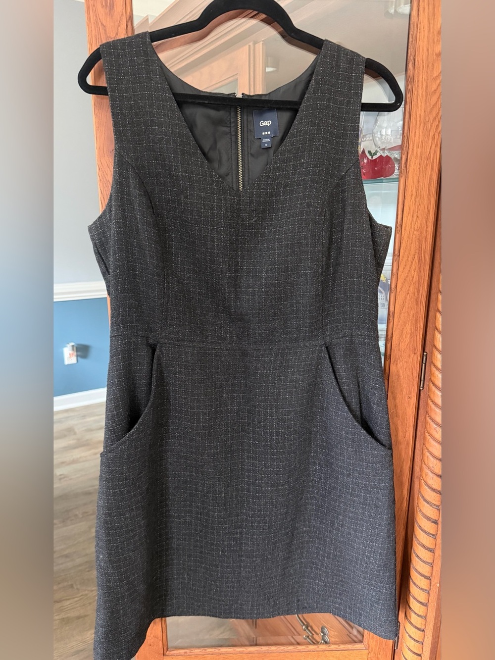GAP size 12 Charcoal & Silver Checkered Wool Midi Dress
